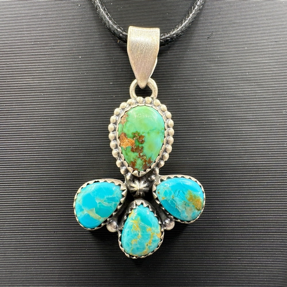 Kingman Turquoise Sterling Silver 925 Handmade Cluster Necklace Pendant